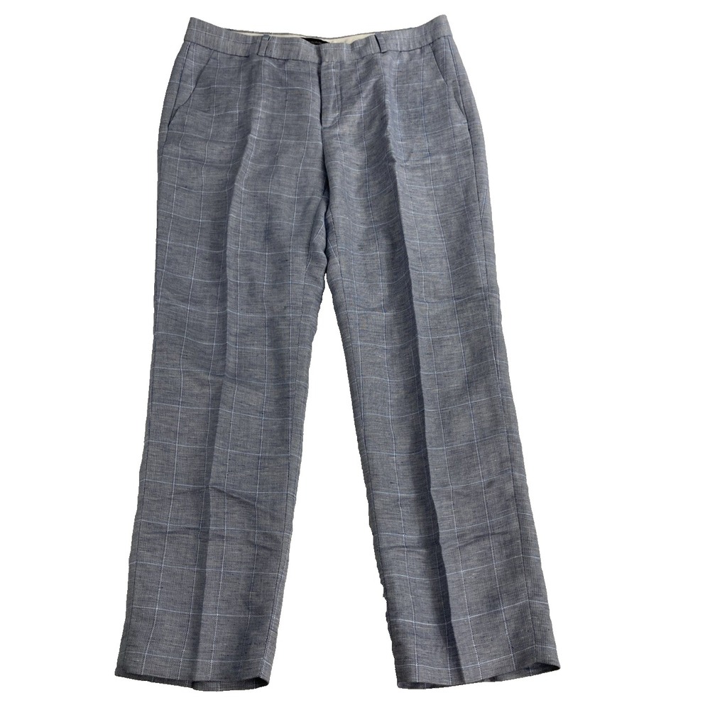 Banana Republic Avery Linen Blend Pants Women’s Size 10 Blue Windowpane Plaid
